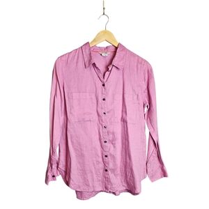 Boden Lilac Purple 100% Linen Button Down Shirt Size 8 Petite